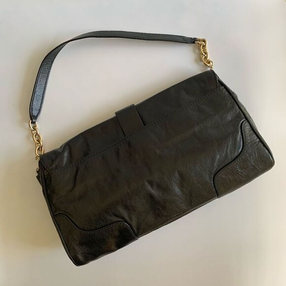Cole Haan Textured Leather Shoulder Bag with Chain Detail in Black - Picture 5 of 12